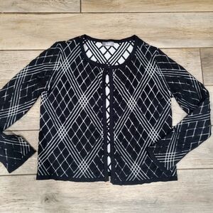 Neiman Marcus Womens Lg black and white open front cardigan sweater